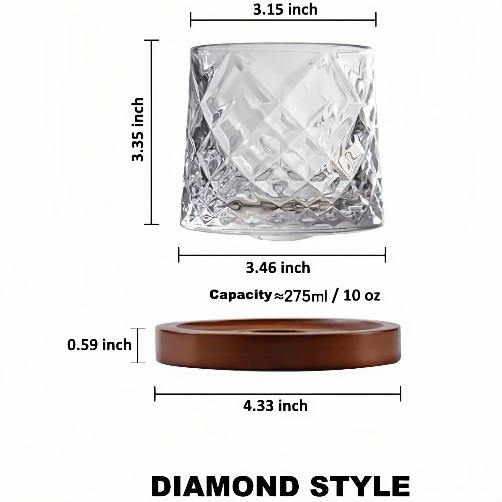 Jaffiust 2 PCS Crystal Whiskey glasses, Rotatable -10 Oz old fashioned whiskey glasses, bar whiskey glasses, style glassware for bourbon