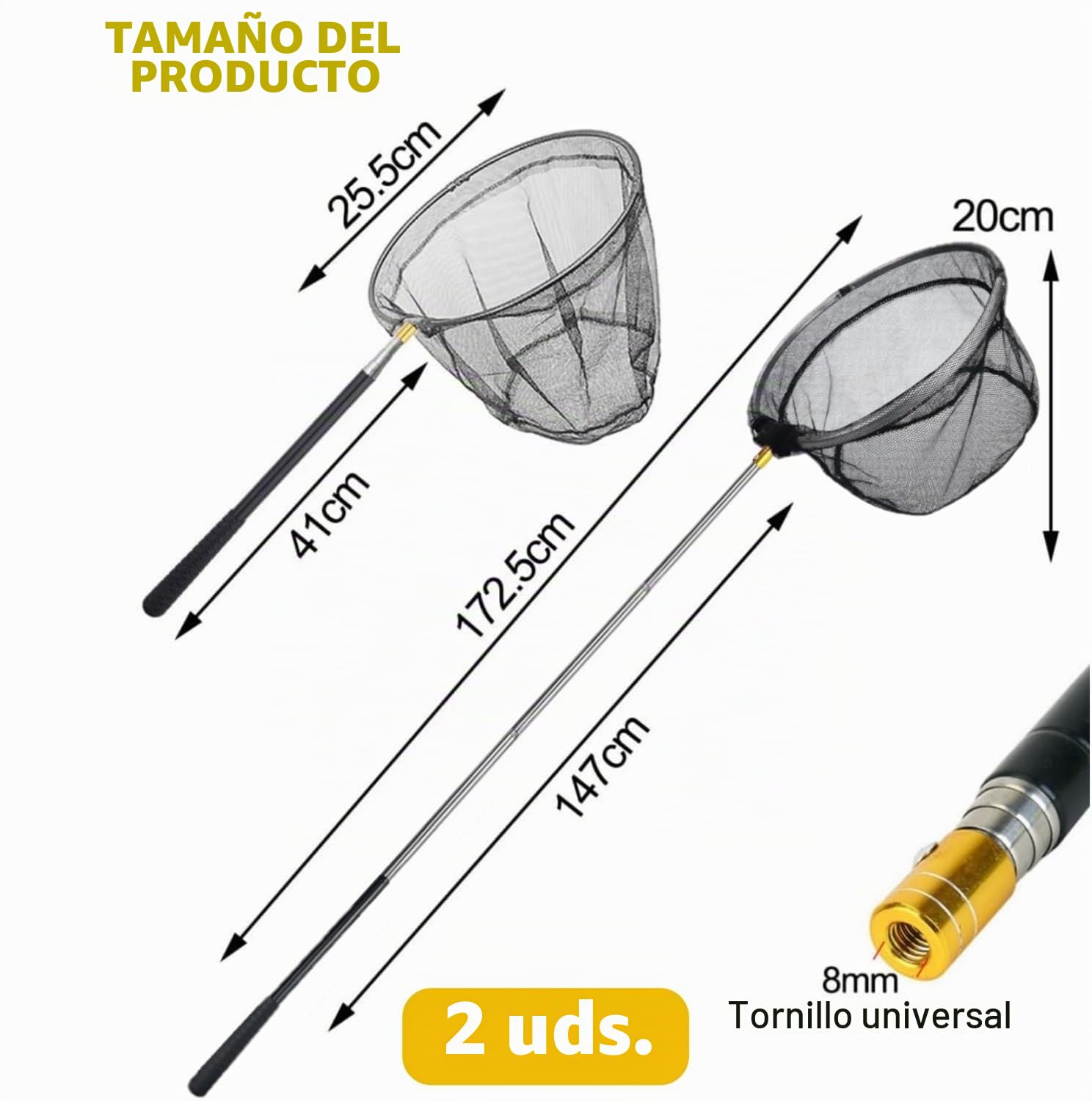 LATERN 2 Piezas Red de Aterrizaje de Pesca Telescópica 170cm Extensible 66-172cm Cazamariposas para Piscina