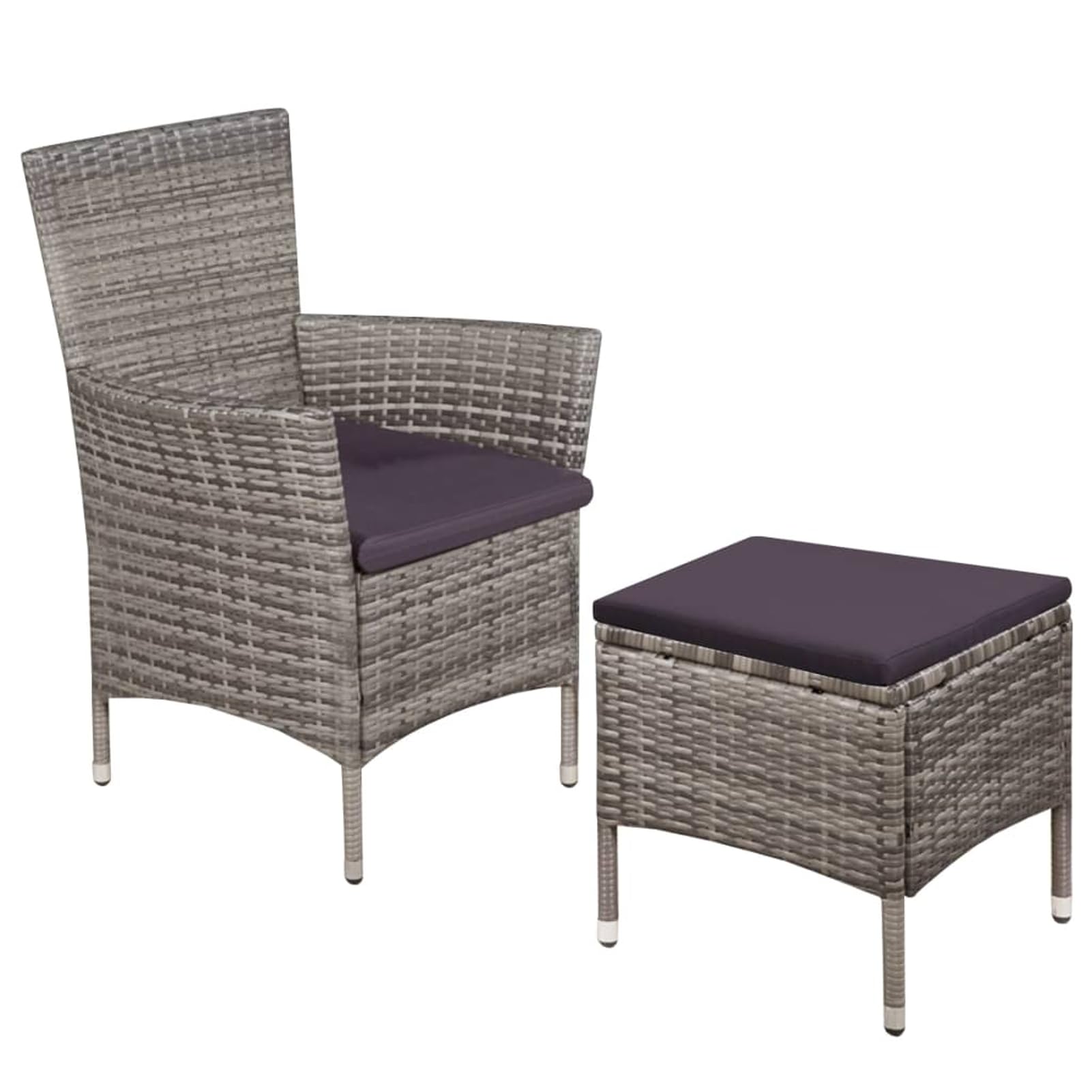 Salon de jardin en polyrotin gris resistant aux intemperies avec cadre en acier stable