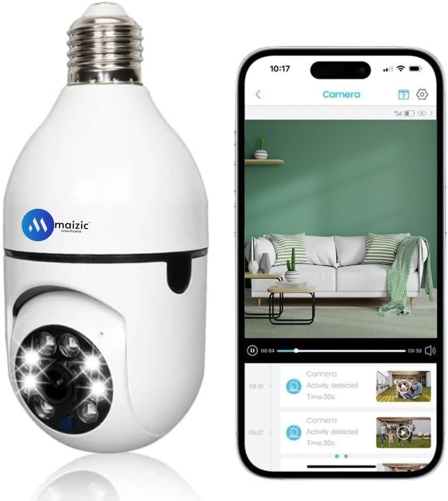 3 MP WiFi HD Robo Bulb CCTV Camera – Motion Detection Alert, Two Way Easy Communication, IP66 Waterproof for Outdoor & Indoor, Full HD 1080P Color Night Vision, Ptz Control