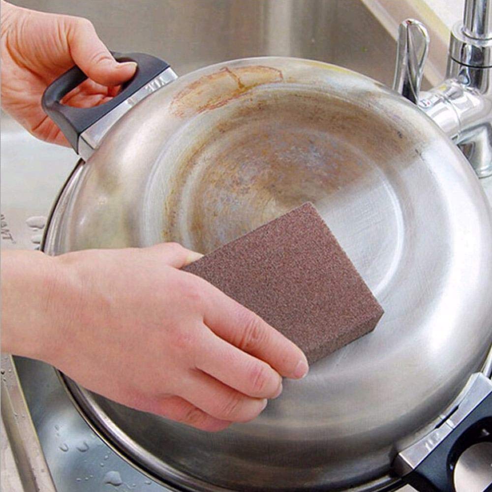 12 pezzi di spazzola in spugna al carborundum, spugne abrasive da cucina, spugne Caspian Stone Pot Clean Brush Rust Eraser Grit Scouring Sponge