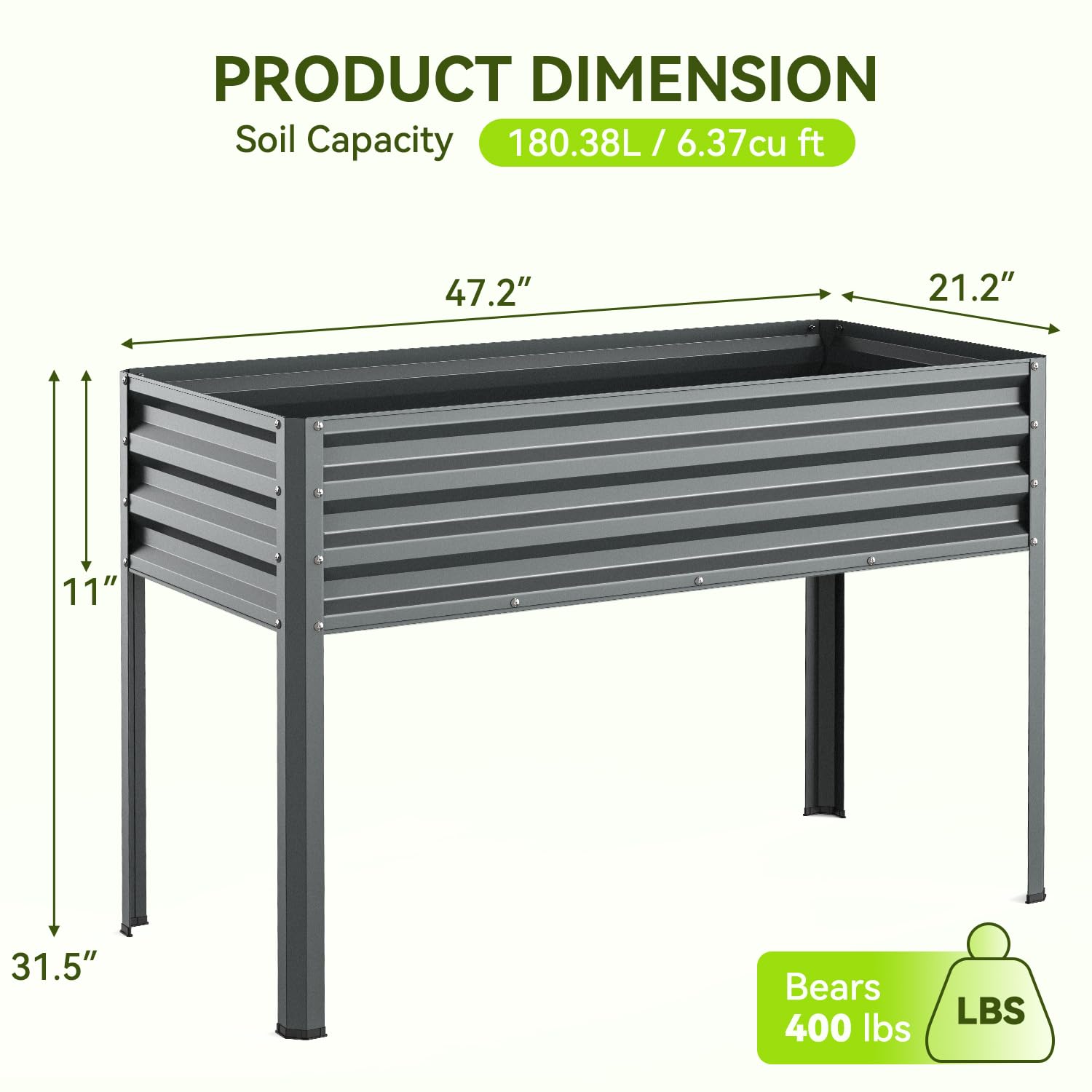 Ohuhu Aiuola rialzata in metallo, 120 x 54 x 80 cm, aiuola rialzata per balcone, in robusta lamiera di acciaio, antiruggine e stabile, ideale per giardino, verdure, erbe, fiori, antracite