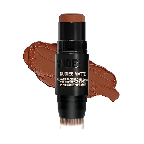Nudestix Nudies Crema bronceadora mate 3 en 1 para todo el rostro, ojos y labios con cepillo de mezcla (arce profundo Eh)