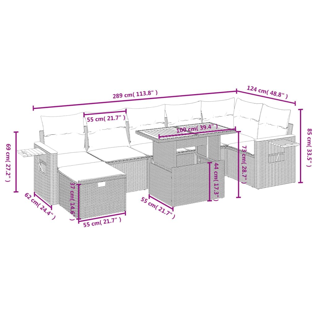 Salon Jardin modulable 8 pièces Beige résine tressée avec Coussins, canapé Fauteuil, Table Basse réglable, Rangement intégré pour terrasse Balcon Patio détente Repas convivialité