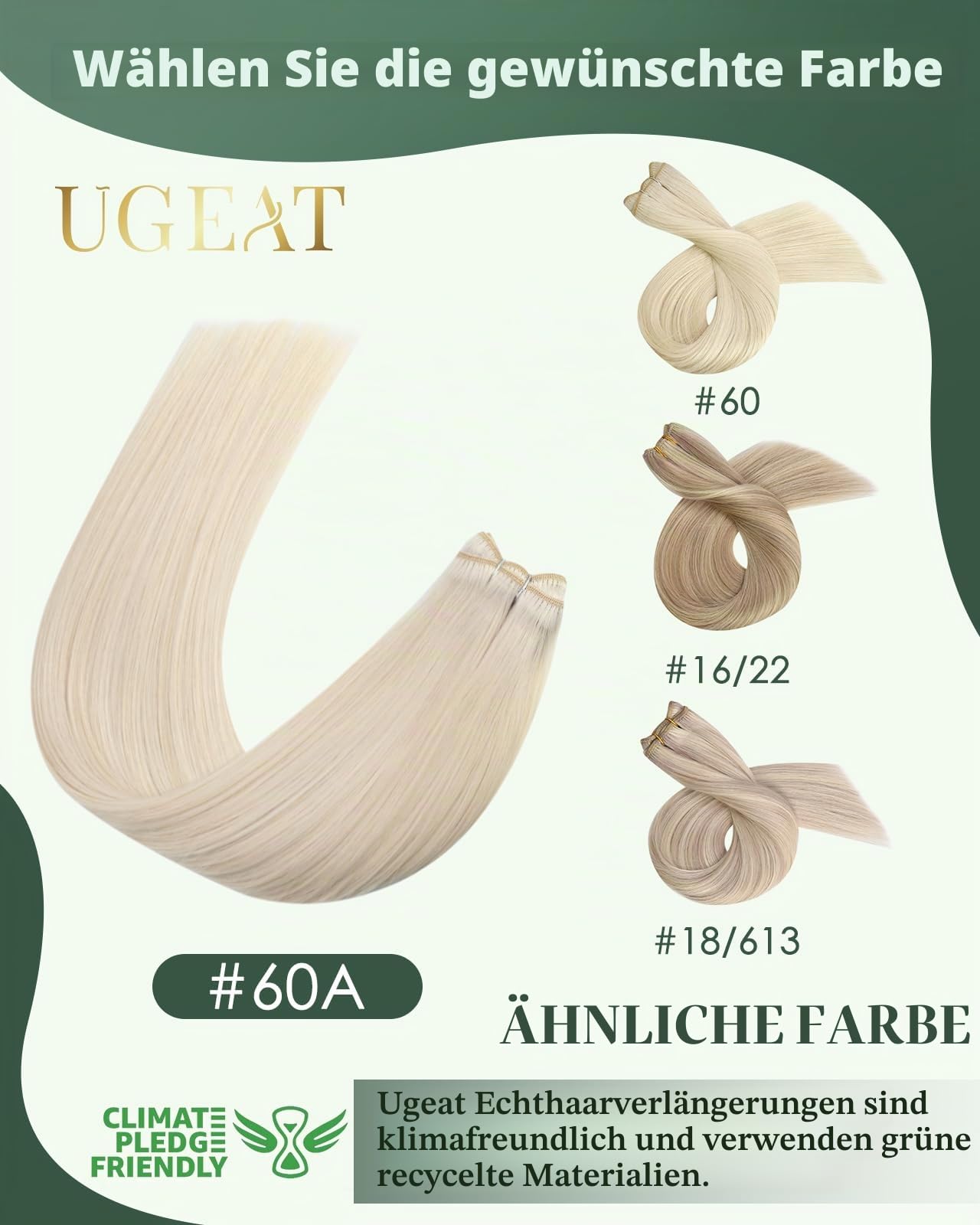 Ugeat Tressen Echthaar Extensions Blond 60 cm Weft Extensions Echthaar Blond Remy Haartressen Echt Haar Platinblond für Volumen und Fülle 100G 60A