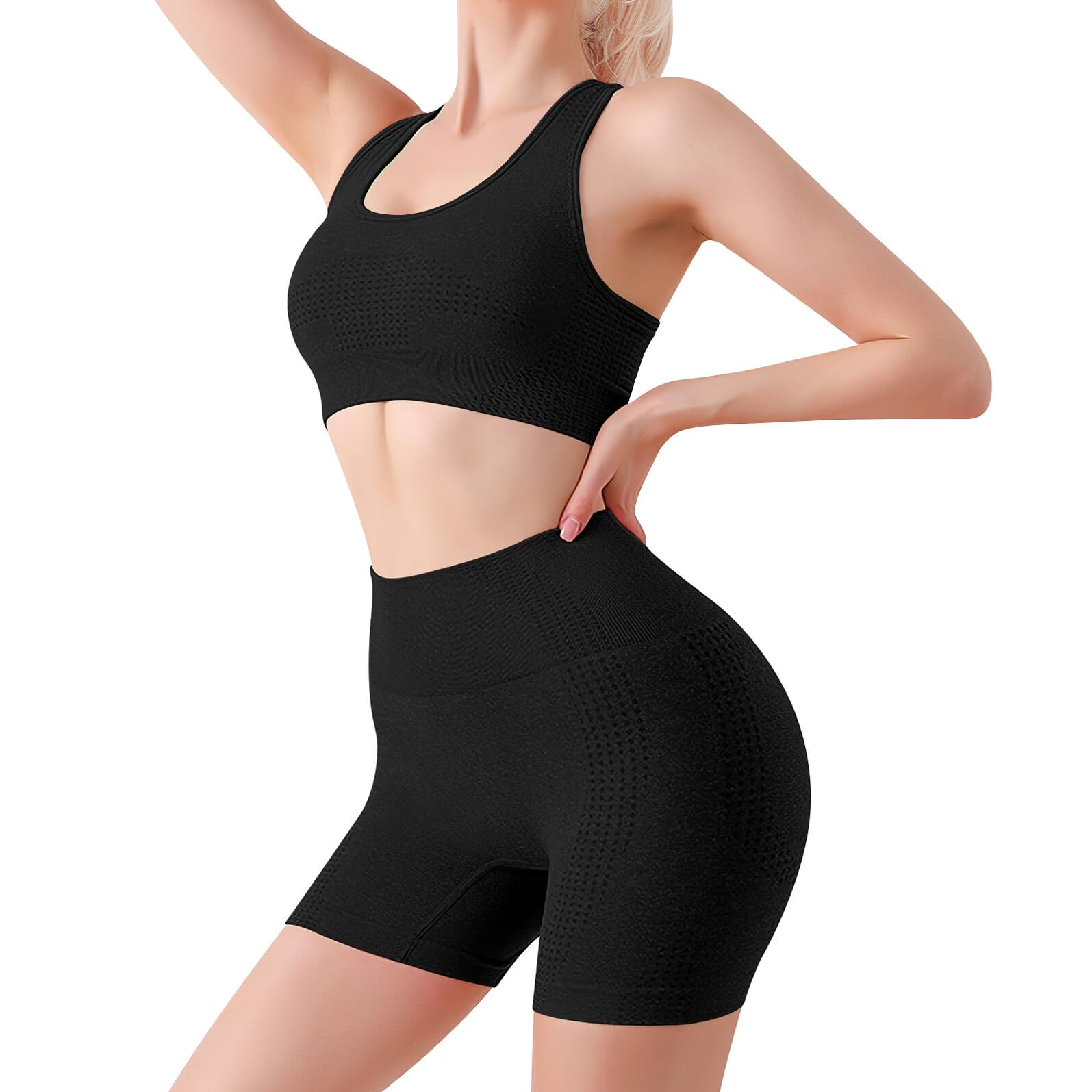 POPETPOP Womens 2-piece Fitness Set Black Tank Top and Shorts L xl Size Breathable Activewear for Exercise and