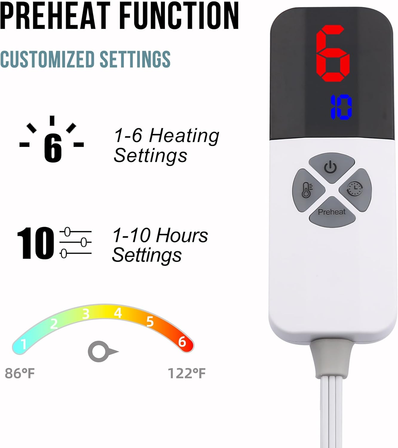 Heated Blanket Full Size Electric Heating Blanket with 6 Heating Levels & 1-10 Hours Adjustable Timer, Soft Cozy Sherpa Washable with ETL Certified for Whole Body, 72"X84", Slate Blue - Image 3