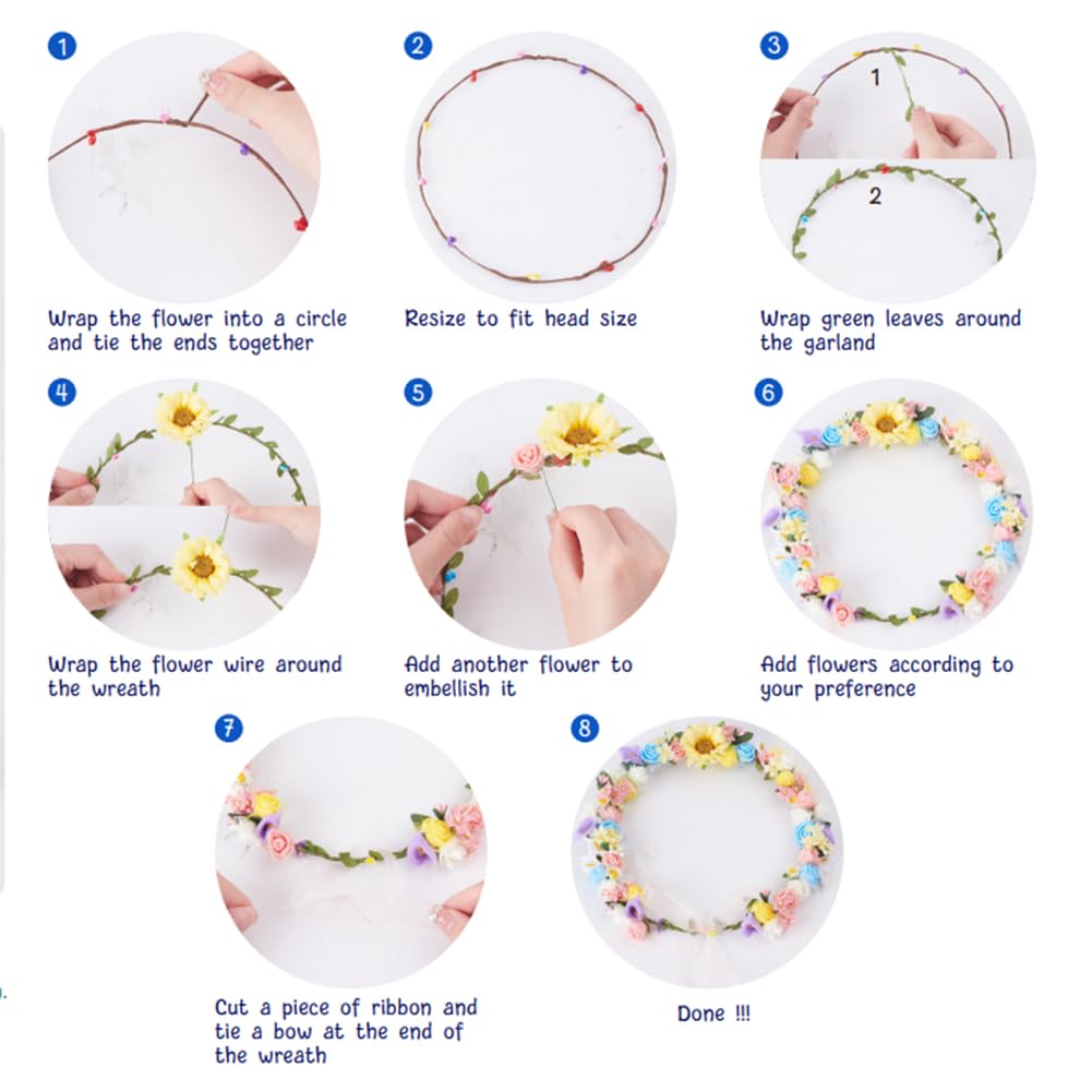 INFUNLY Lot de 20 couronnes de fleurs faites à la main pour créer votre propre couronne de fleurs, bandeau, accessoires pour cheveux, cadeau pour mariage, anniversaire, papa