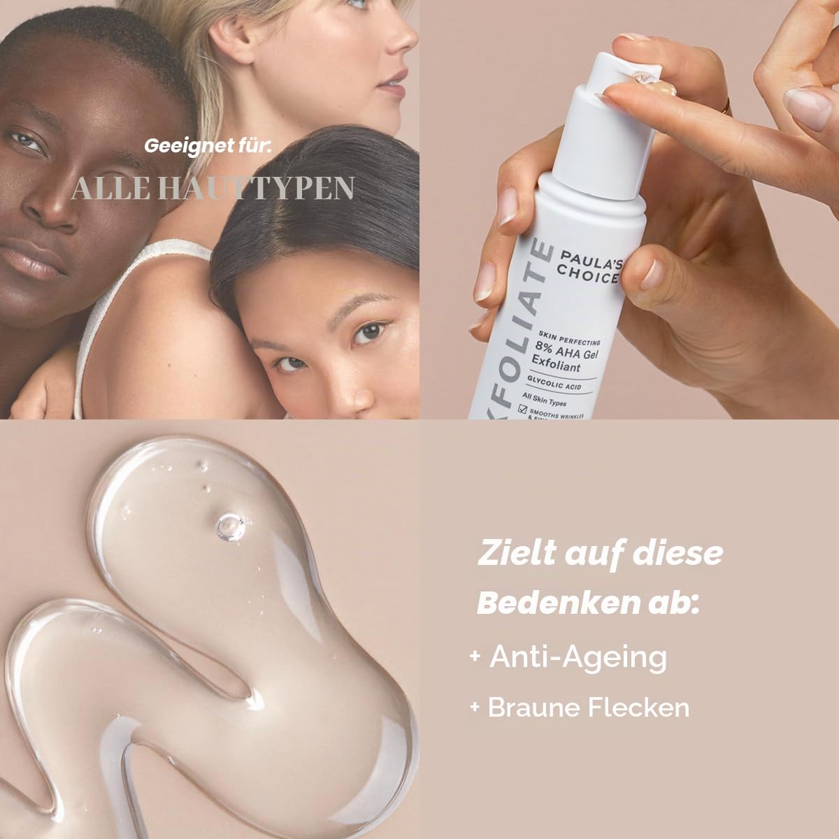 Paula's Choice Skin Perfecting 8% AHA Peeling Gel – Glättet Feine Linien und Falten – Anti-Aging Gesichtspeeling mit Glykolsäure – Weiche & Glatte Haut – Alle Hauttypen – 100 ml