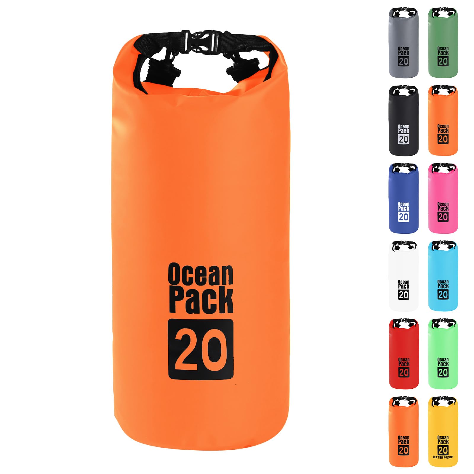 MOMAHUA 20L Waterproof Dry Bag Backpack with Double Shoulder Straps - Orange Durable PVC Roll Top Dry Sack - Heavy Duty Reusable Rucksack for Kayaking, Boating, Beach & Travel โ image 1