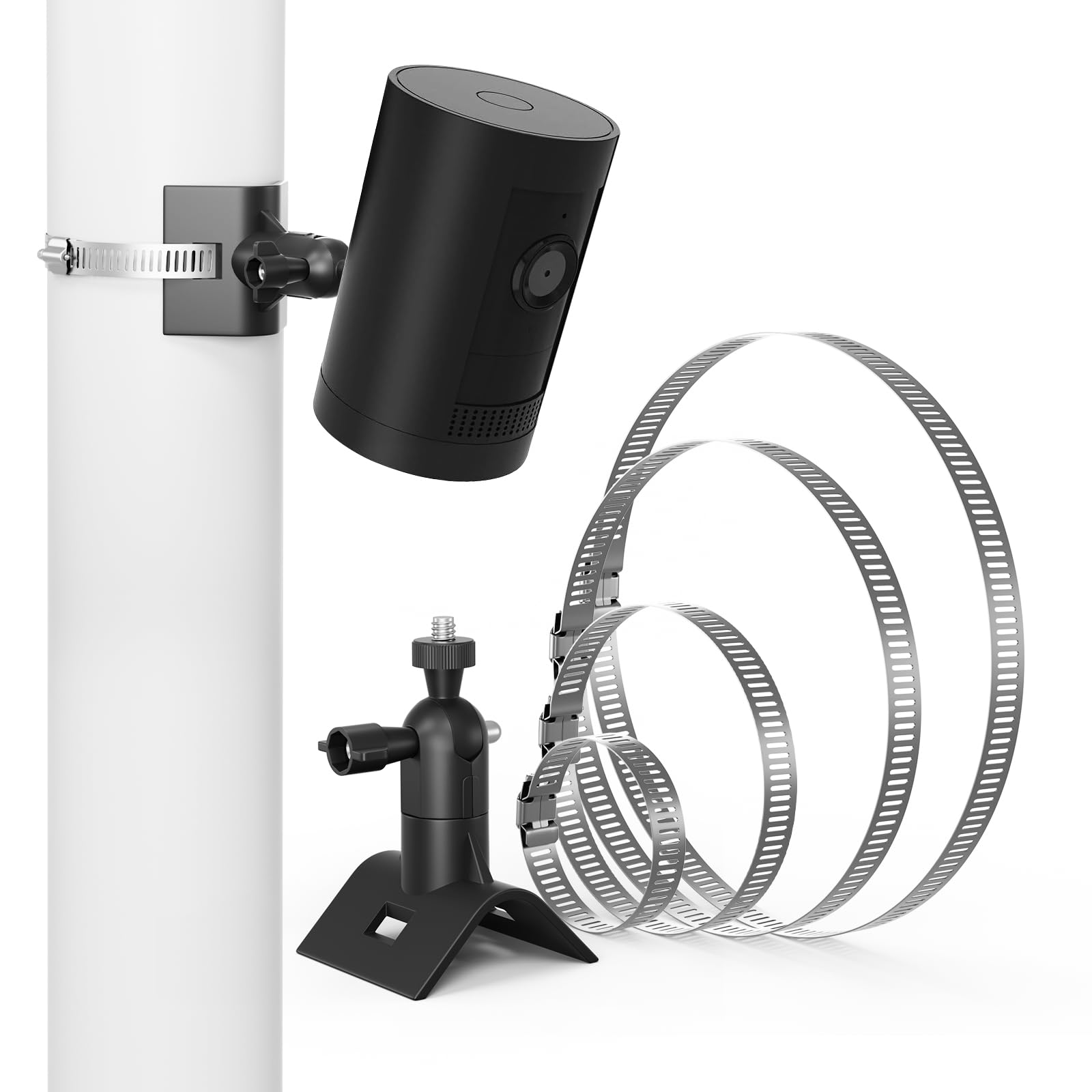 Outdoor Camera Pole Mount Compatible with Ring Outdoor Camera Battery/Plug-in, Stick Up Cam (Pro), Indoor Camera, Outdoor Camera Plus, Spotlight Cam (Pro/Plus) & Solar Panel, Eufy, Arlo, Black