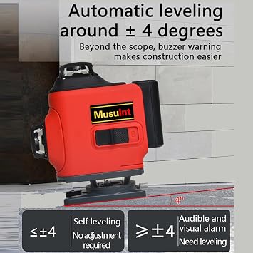 4D 16 lines laser level 4360 self leveling Precision Cross Line level tool Two 360 Vertical and Horizontal Red beam with hand wave mode control Rotary laser level (4D 16 Red Lines)