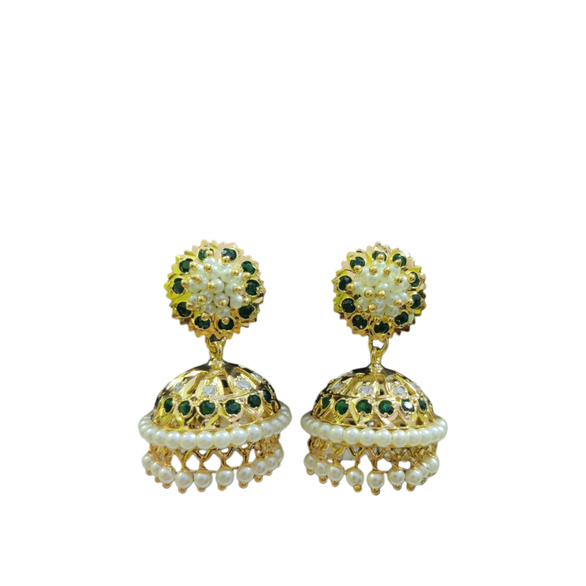 Green Gemstone Bridal Jhumka Earrings for Women | Wedding Jhumki with Ruby/Stone Work | Heavyweight Traditional Copper Jewelry for Bride & Sister (Jhumka/Jhumki)-image-11