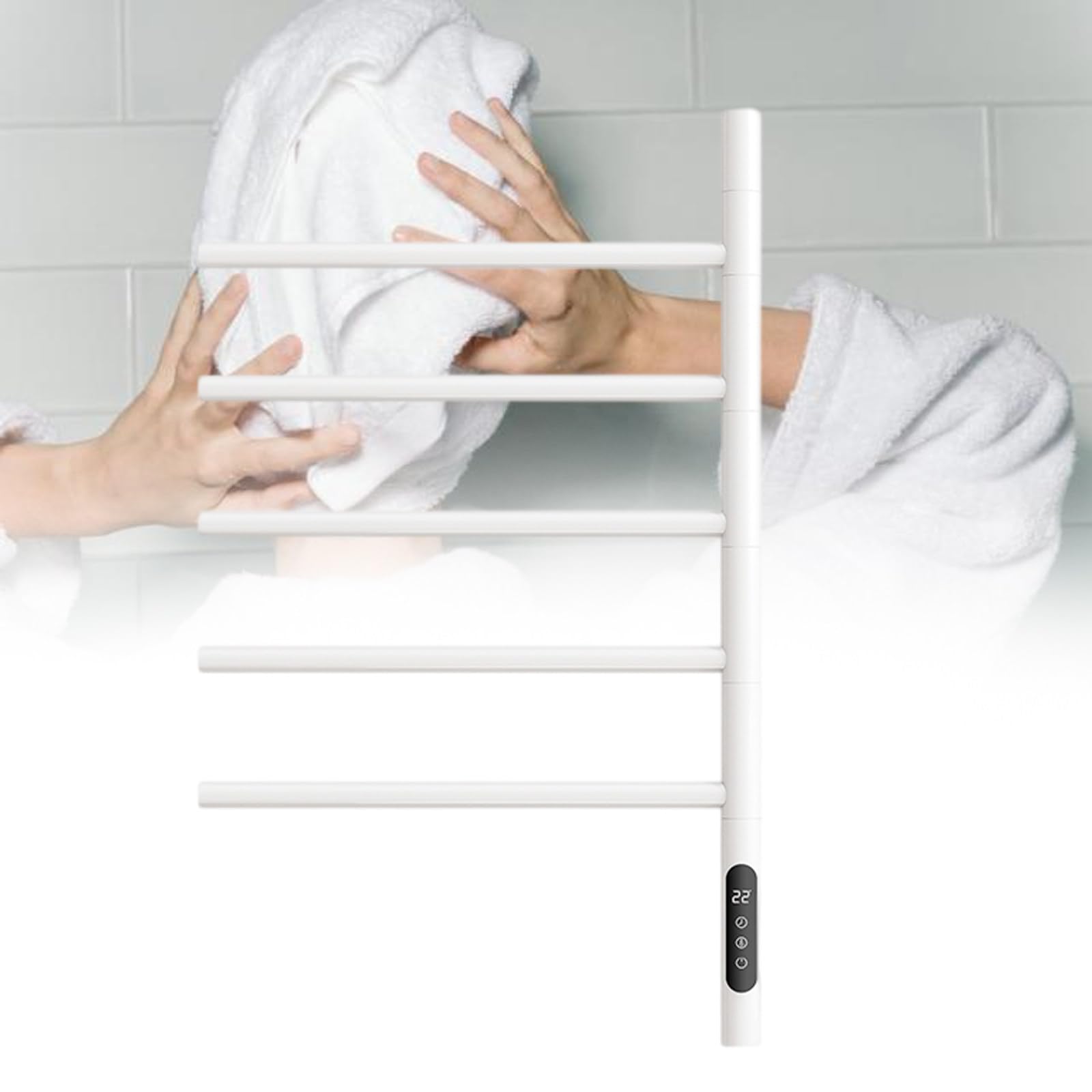 LONGTEAMOON Calentador de Toallas para baño, toallero calefactado con Temporizador, toallero eléctrico con pulverización de Polvo seco, Calentador de Toallas con diseño enchufable montado en,White