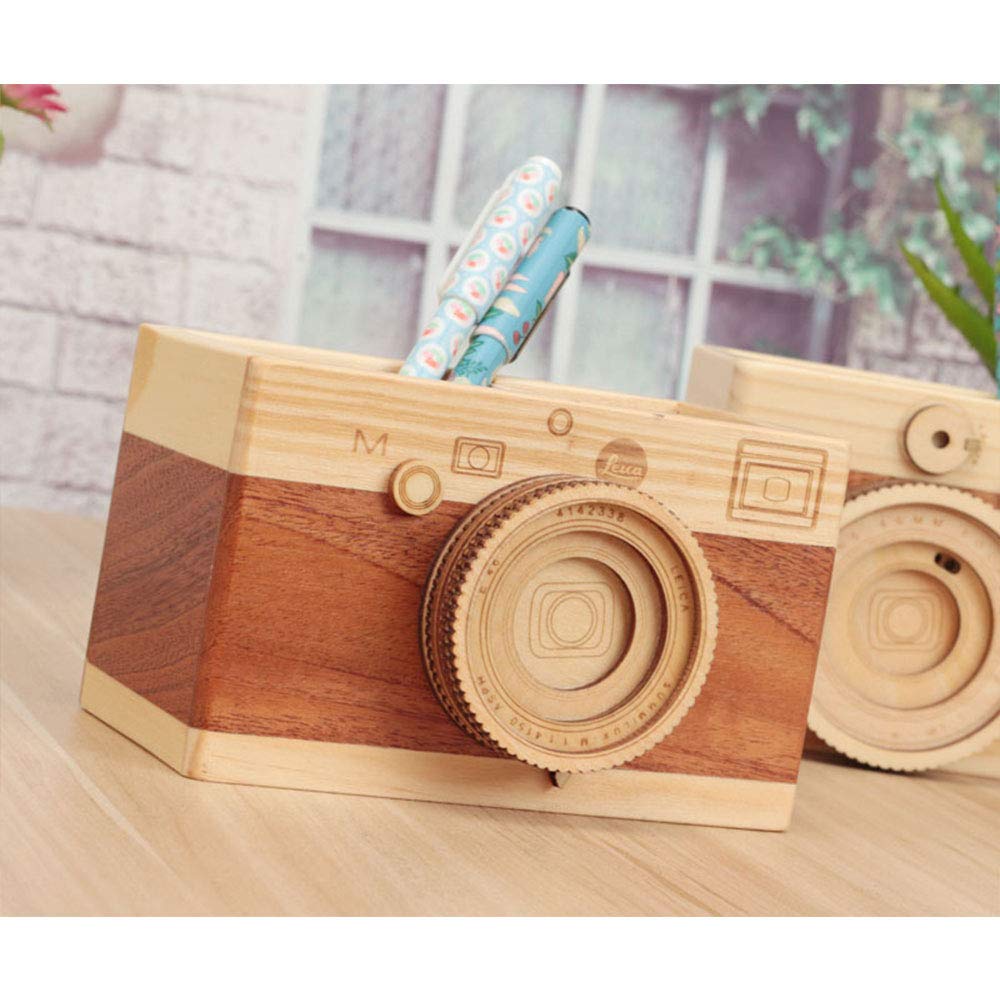 SagaSave Wood Pen Holder, Creative Camera Shaped Desktop Pencil Holder, Wooden Cute Pen Pot, Gift for Kids Students, Friends - Image 4