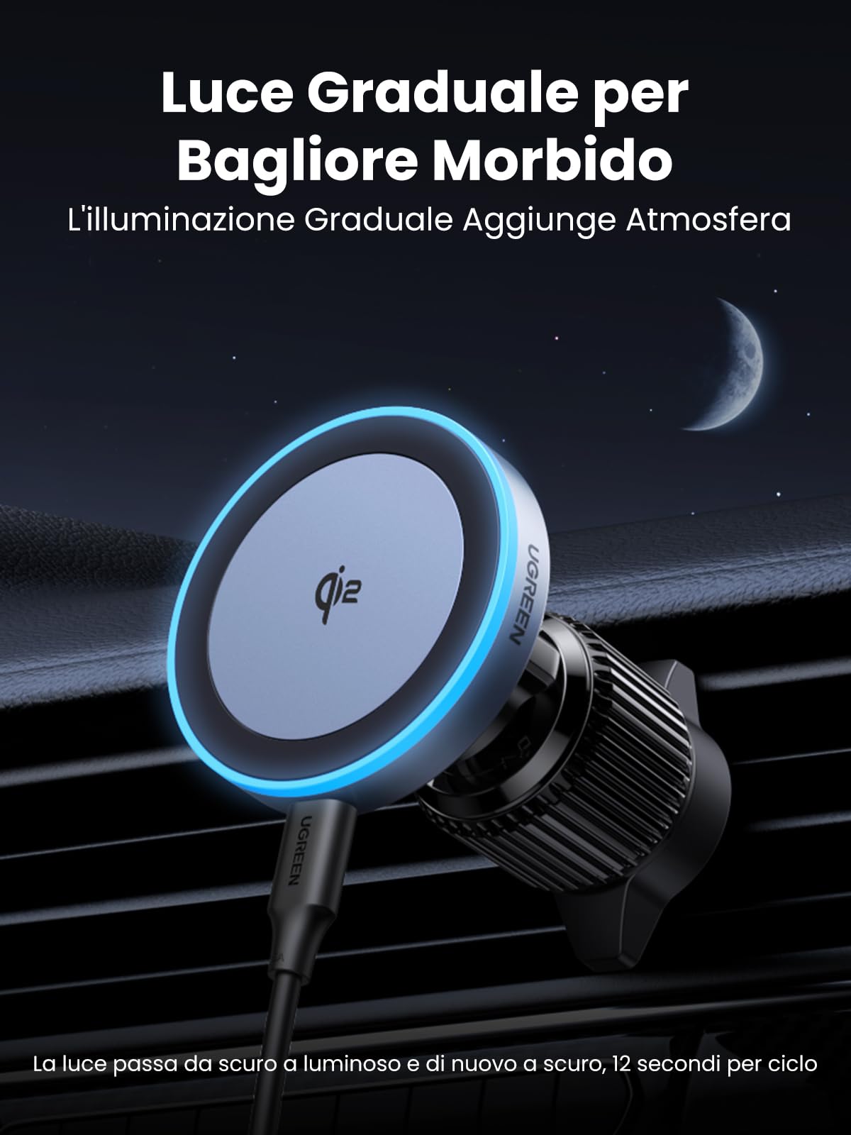 UGREEN Qi2 15W Caricatore Wireless Auto Magnetico, Porta Cellulare Magsafe d'Aria Bocchetta Compatibile con iPhone 17 Pro Max Air/16/15/14/13/12 Serie