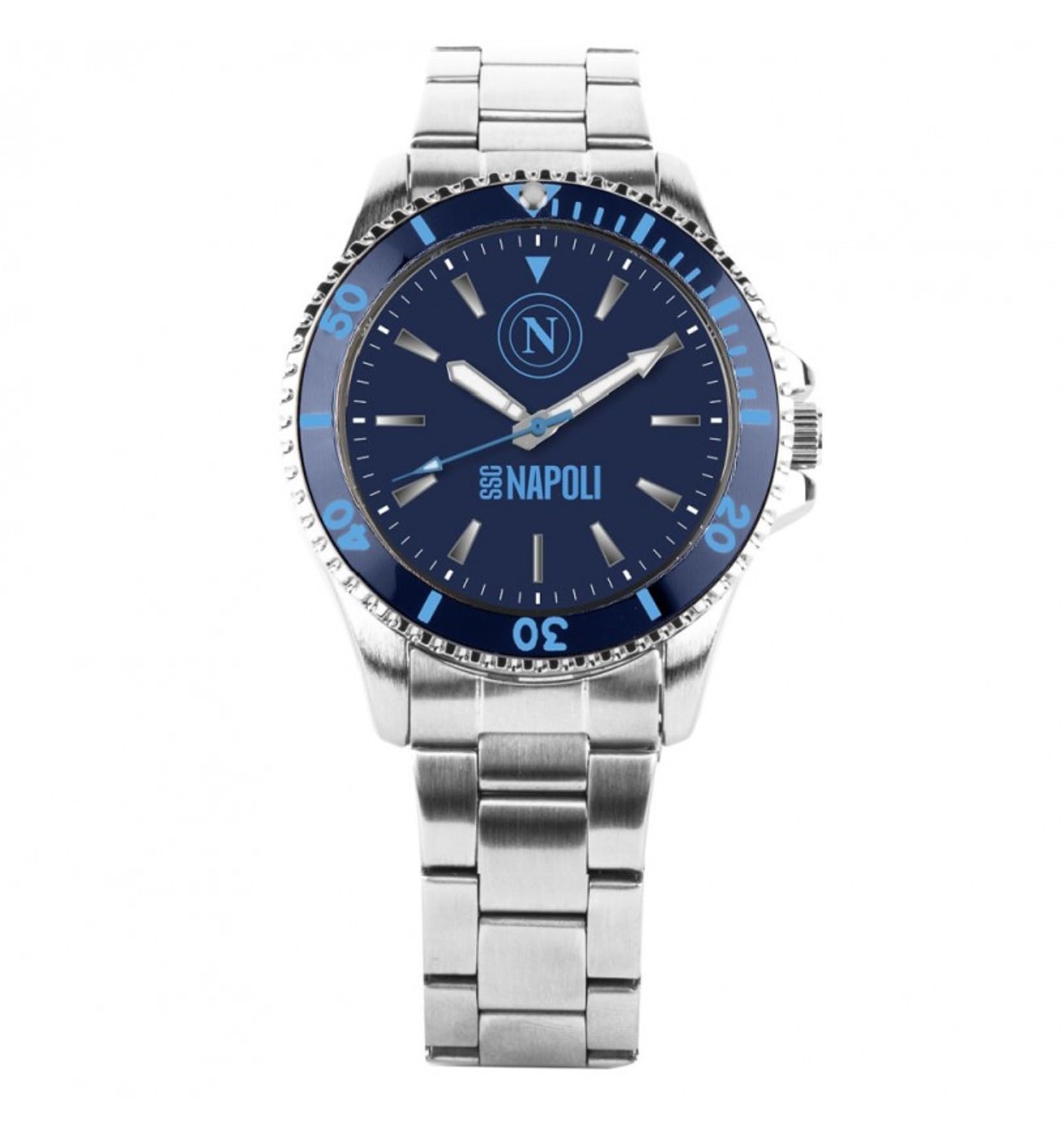 PRESTIGE & DELUXE Orologio da polso uomo Lowell Napoli Gent Cinturino Acciaio inossidabile - Quadrante 41 mm in confezione ufficiale + portachiave calcio