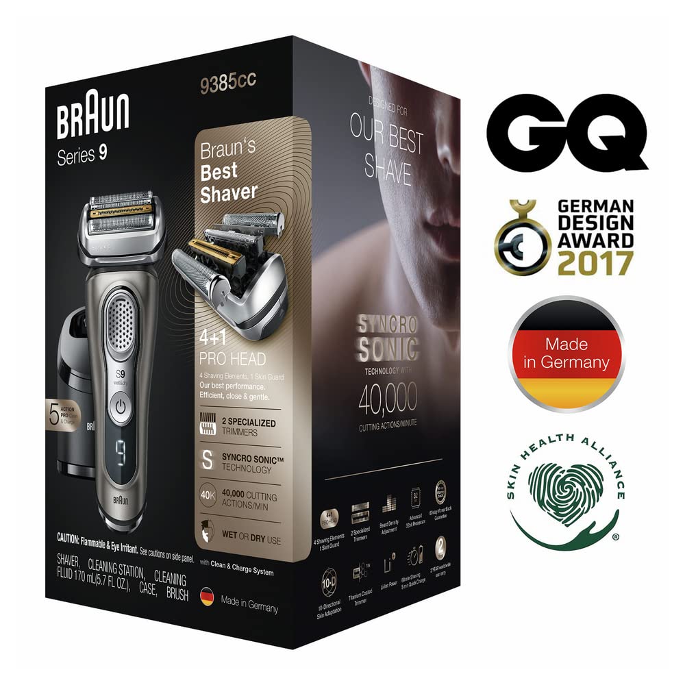 Series 9 9385cc Latest Generation Electric Shaver, Rechargeable & Cordless Electric Razor for Men, with Clean&Charge Station & Leather Travel Case