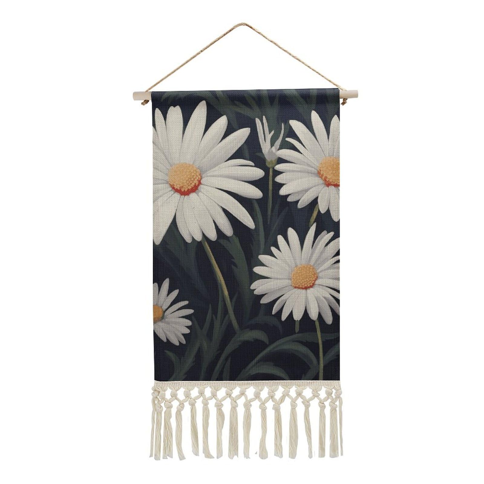 BTCOWZRV Cotton And Linen Hanging Poster with Tassels, Daisy Wall Hanging Tapestry Vintage Wall Art Painting Modern Artwork Decoration for Home Decor Ready to Hang 10x19.6 in