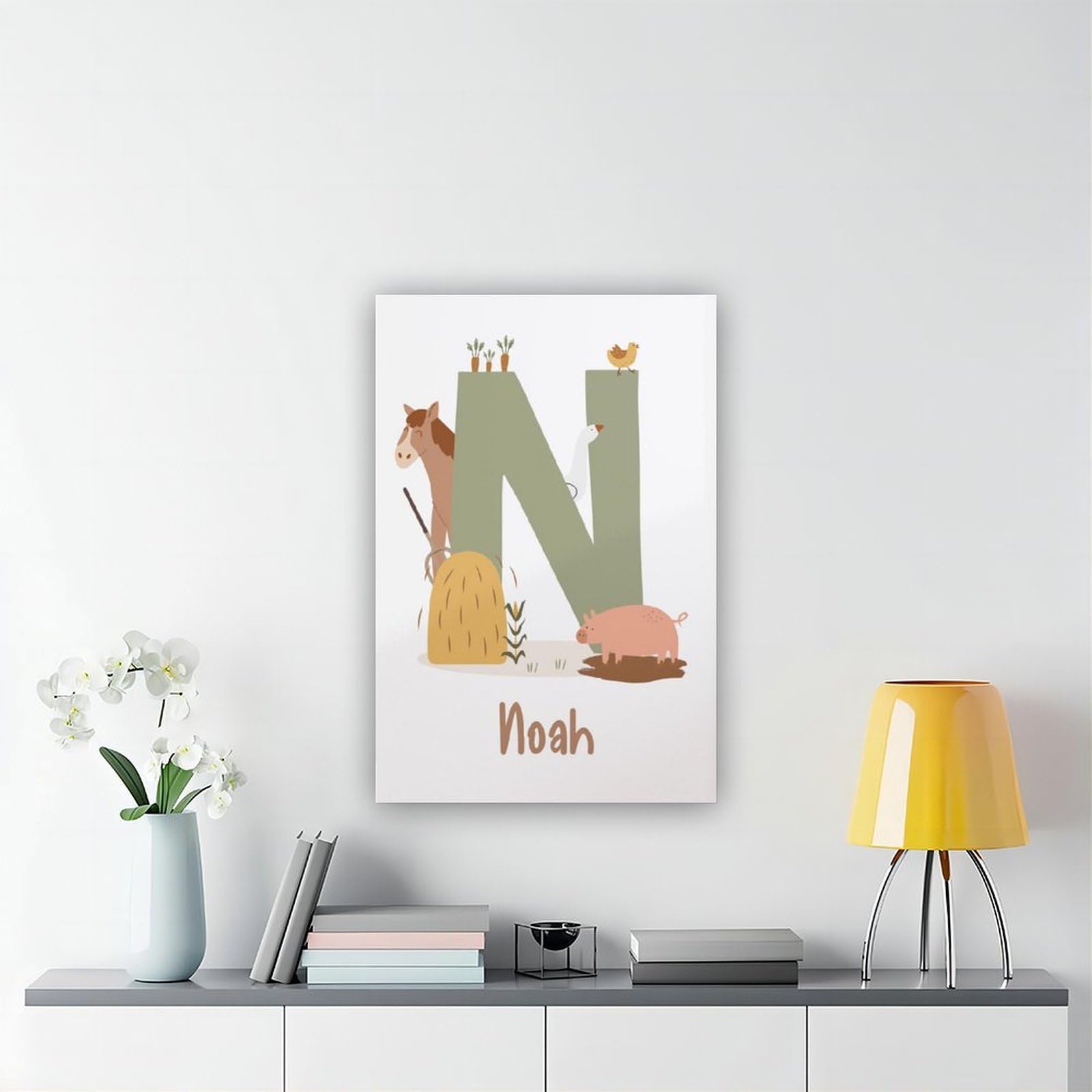 Poster sur toile avec thèmes éducatifs de l'alphabet de A à Z (13) - Décoration murale pour salon, chambre à coucher - 30 x 45 cm