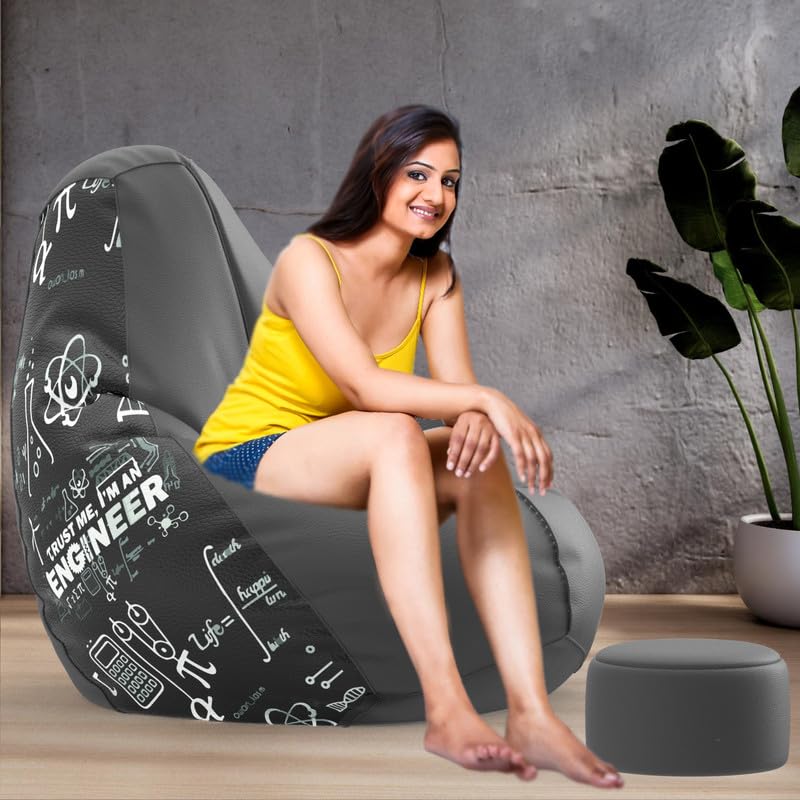 Image of Biggie Bean Bag Chair 5XL with Beans Filled-Pop Prints-Printed Designer Bags-Where Prints Meet Personality with Free Cushion & Footrest (Matching Color : Printed, Trust Me I'm an Engineer-Grey)