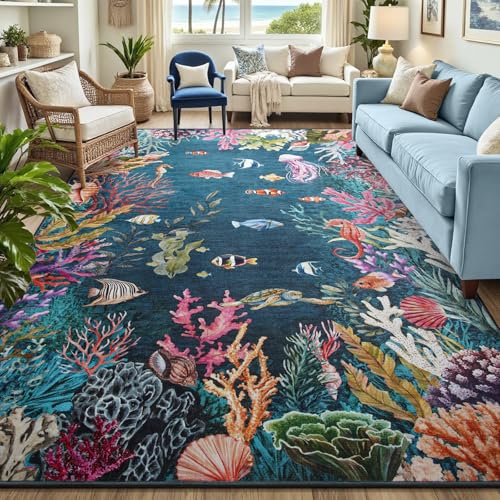 HOMORE Ocean Rugs 5x7 Washable Rug for Kids Room Non