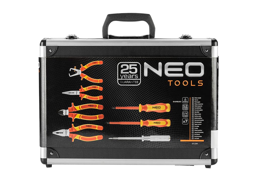 NEO TOOLS Zestaw szczypiec i wkrętaków 1000 V, 7 elementów, dwuskładnikowy uchwyt, do pracy pod napięciem do 1000 V, certyfikat TÜV, 25-letnia gwaranc