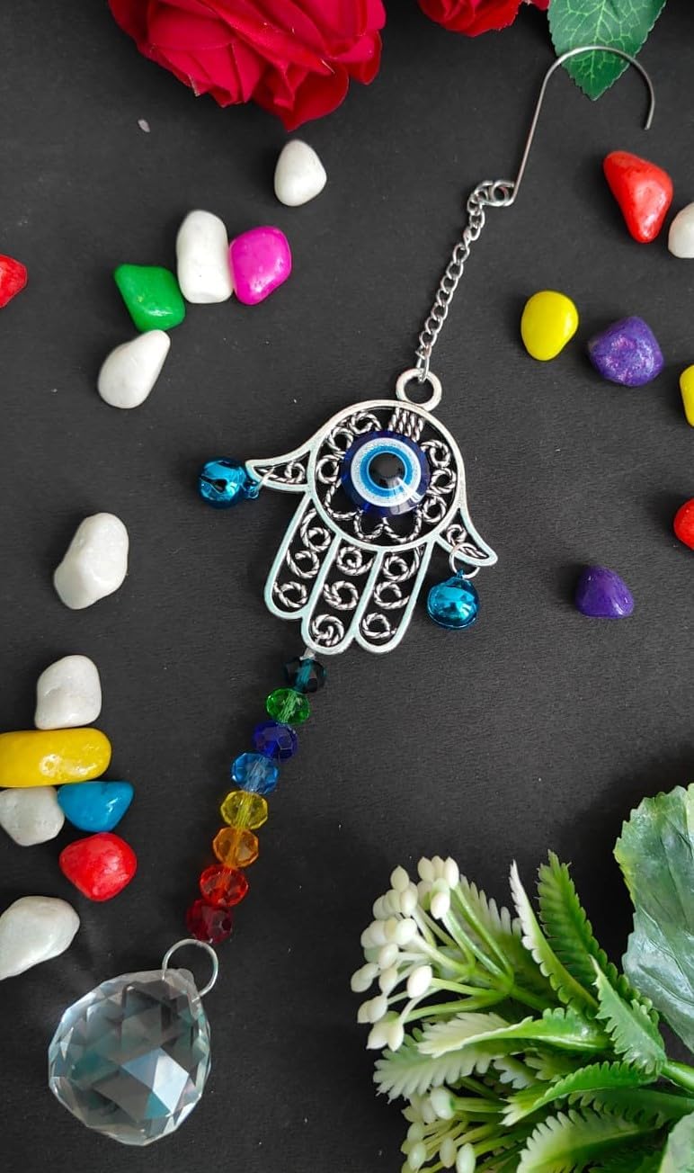 Eminent® Suncatcher Evil Eye Hanging Crystal Ball Home Entrance Door Decoration, Nazar Battu for House Decor, Feng Shui Items for Good Luck, Hamsa Hand-image-14