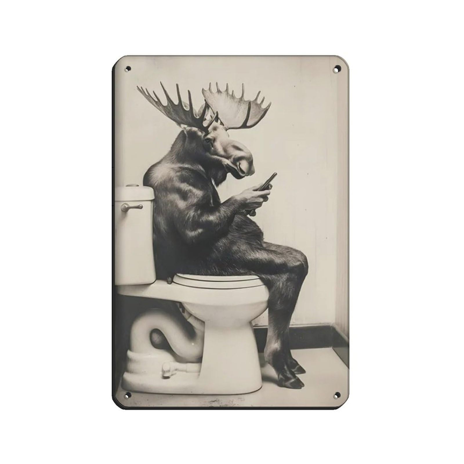 Lxwnze 20L X 30W Cm Moose Sitting On The Toilet Watching Phone Tin Sign Vintage Metal Pub Club Cafe Bar Home Wall Art Decoration Poster Retro 8X12inch(20X30cm)