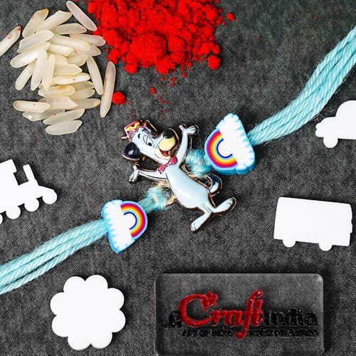 Image of eCraftIndia Cute Dog Rainbow Designer Rakhi | Best Bro Ever Fridge Magnet | Roli Chawal Pack | Pet Rakhi for Dog 3 pcs