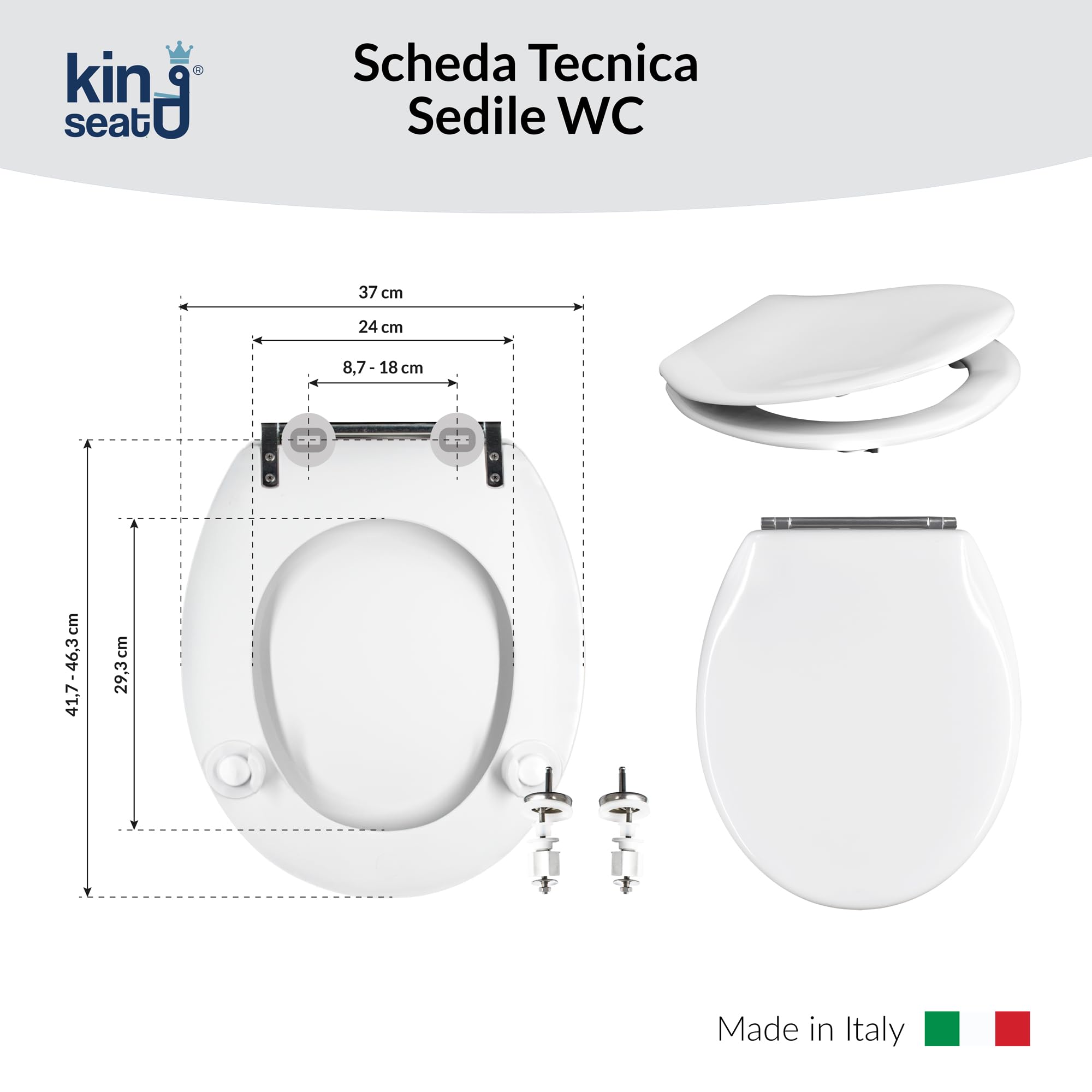 King Seat Sedile WC Ovale - Stabilità Assoluta e Aderenza Perfetta - Antibatterico in Resina Termoindurente, Bianco