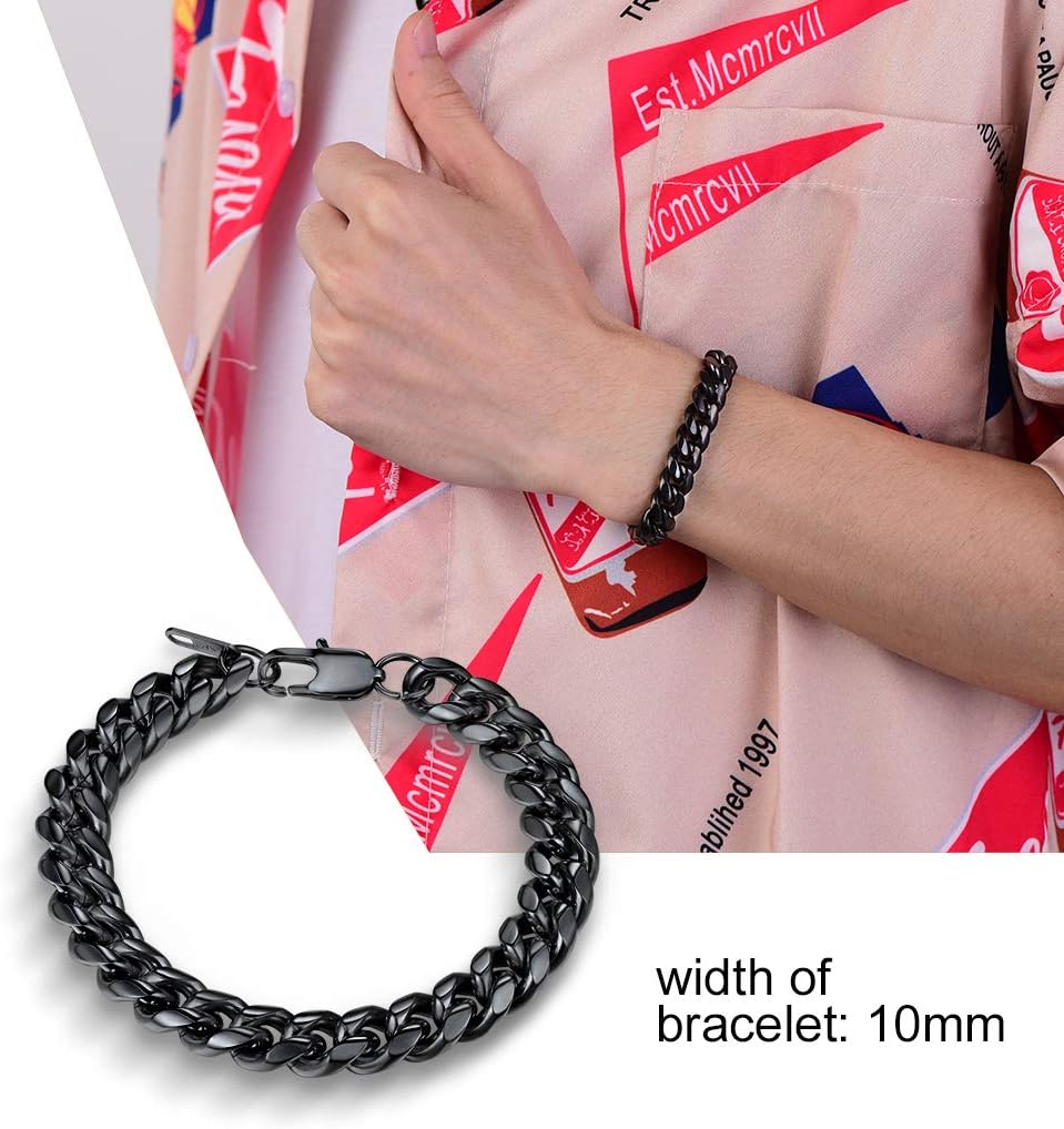 PROSTEEL Stainless Steel Bracelet for Men Women, Stylish Cuban Link Bracelets, Black/18K Gold Plated, W:4.8mm/6mm/10mm/14mm, L:19cm/21cm, Come Box - Image 2