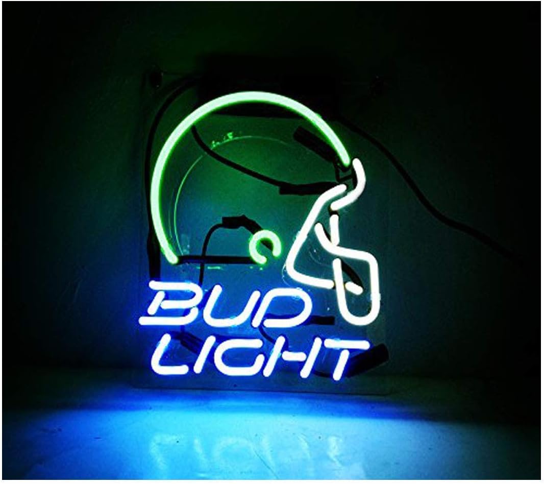 Neon Sign Helmet Shaped Neon Bud Light Wall Decorative Signs Handmade Glass Night Light for Bar Store Kids Bedroom Decor 10" x 8" Blue