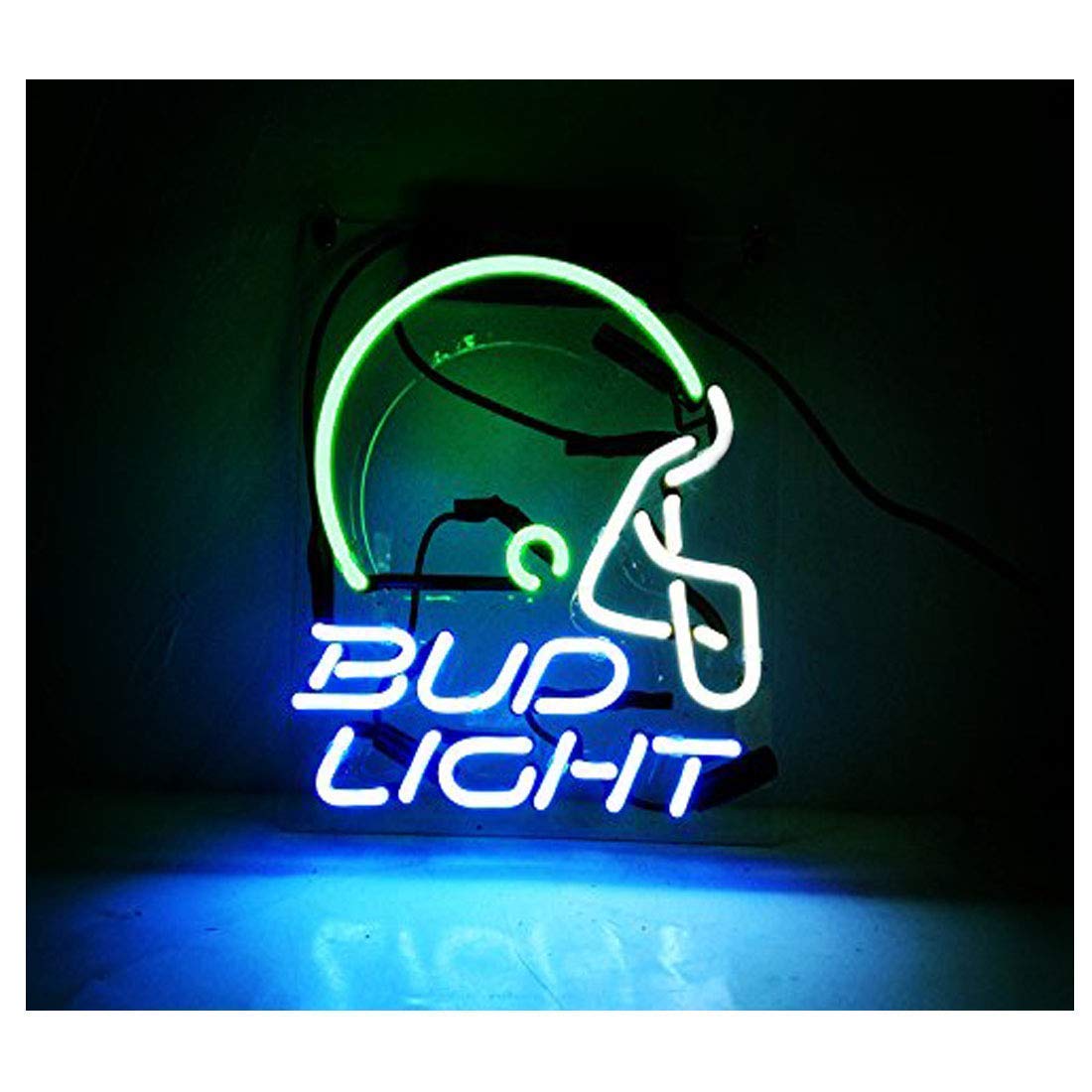 Neon Sign Helmet Shaped Neon Bud Light Wall Decorative Signs Handmade Glass Night Light for Bar Store Kids Bedroom Decor 10" x 8" Blue