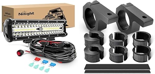 Nilight ZH411-A 12 pulgadas, 12 pulgadas, 300 W, combo de punto de inundación de triple fila de 30000 lm, luces LED todoterreno y 90020B, paquete de