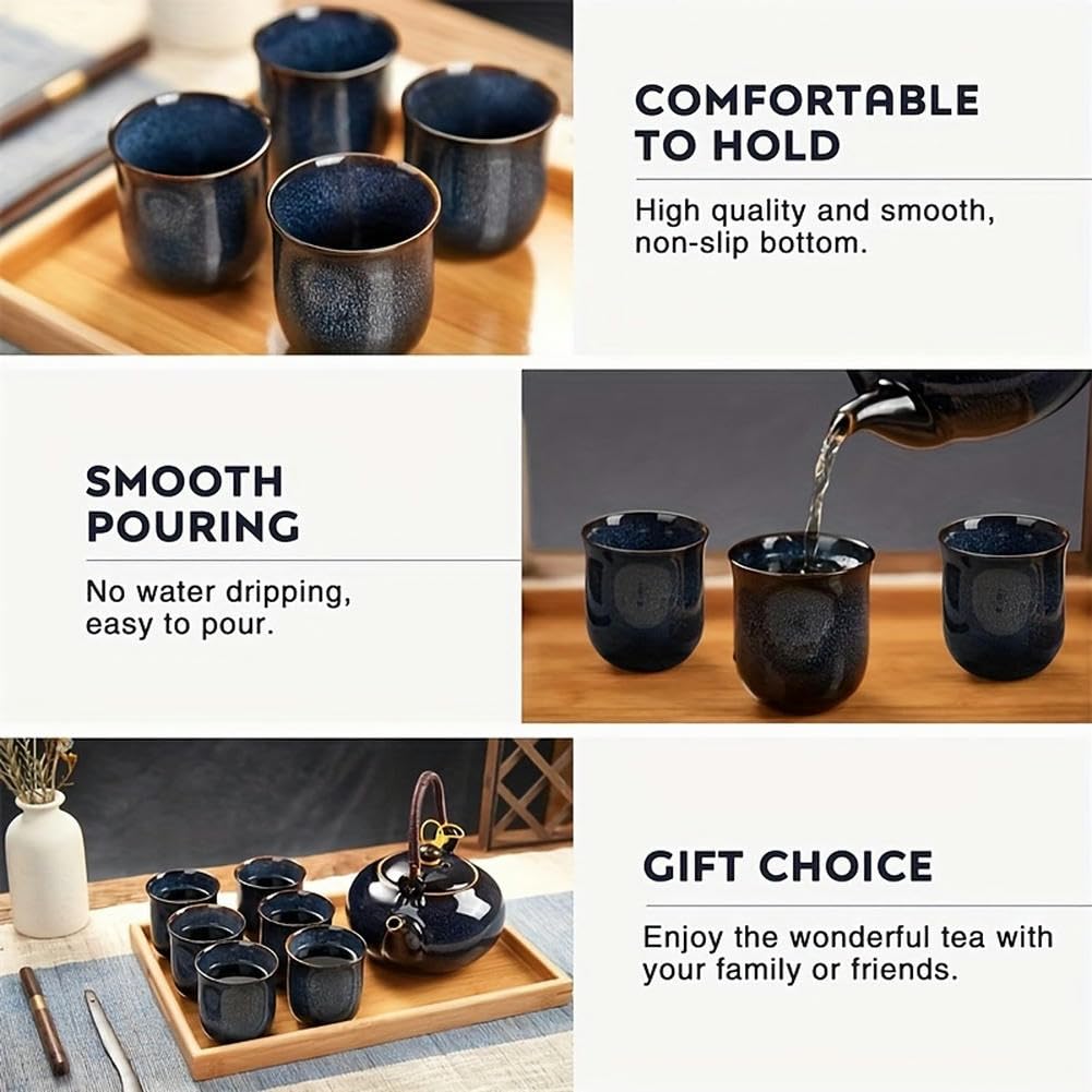 Juego de té japonés de 6 piezas, horno alterado esmalte porcelana té, cerrar 1 tetera, 6 tazas de té