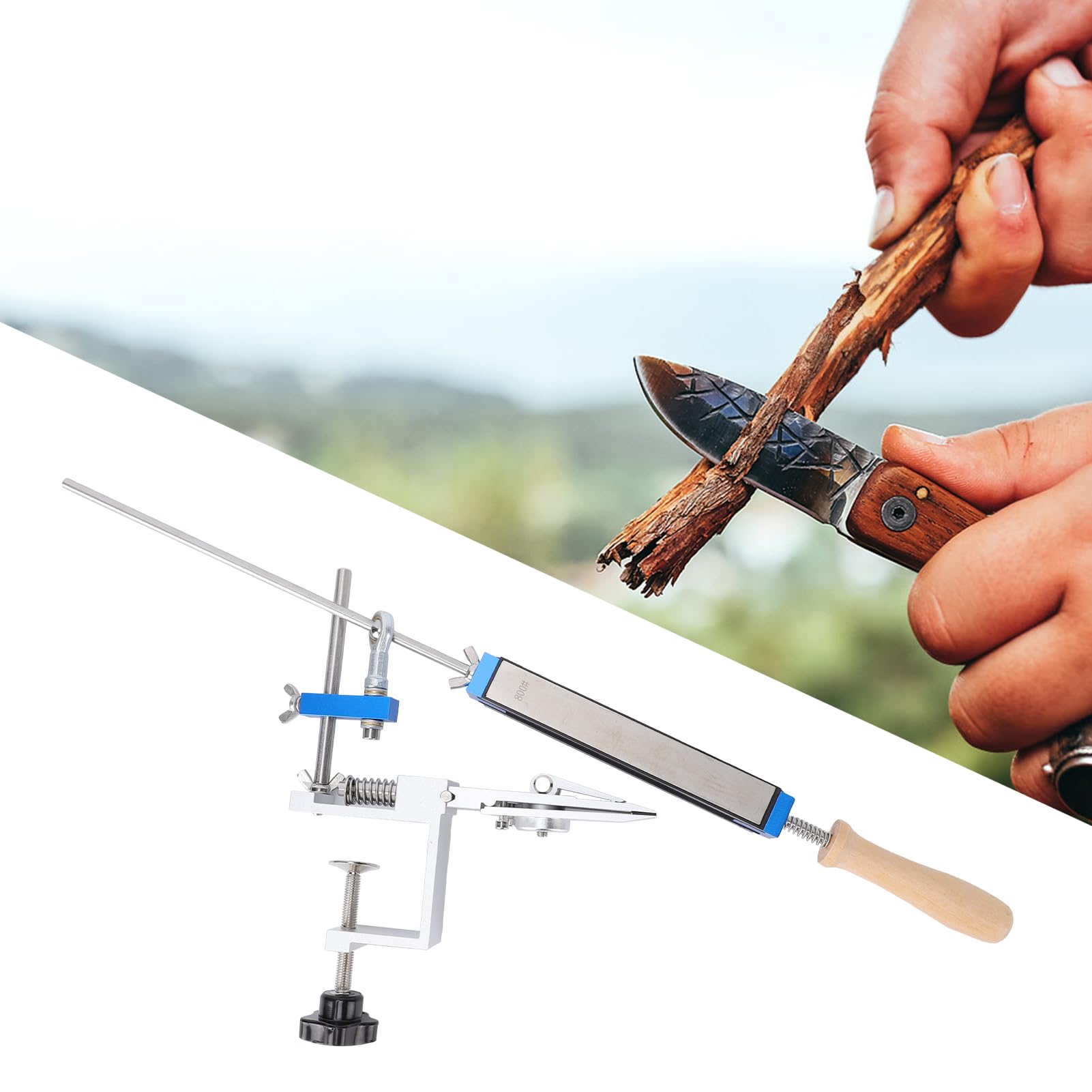 Fockety Afilador de Cuchillos, de Afilado de Cuchillos Guiado por Rotación de 360° con Piedras de Afilar de Diamante de Grano 150 400 800 2000, Kit de Afilado de (Con 4 piedras de afilar de diamante)