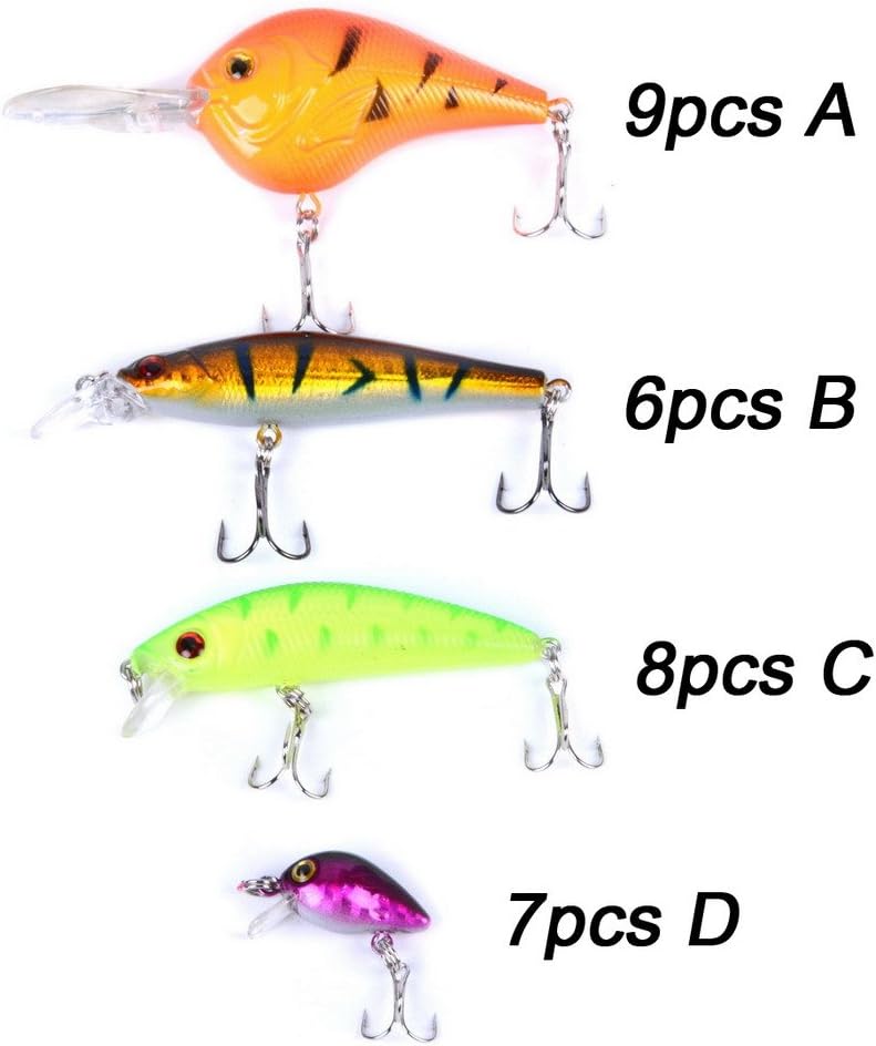 Aorace Fishing Lures Kit Mixed Including Minnow Popper Crank Baits with Hooks for Saltwater Freshwater Trout Bass Salmon Fishing