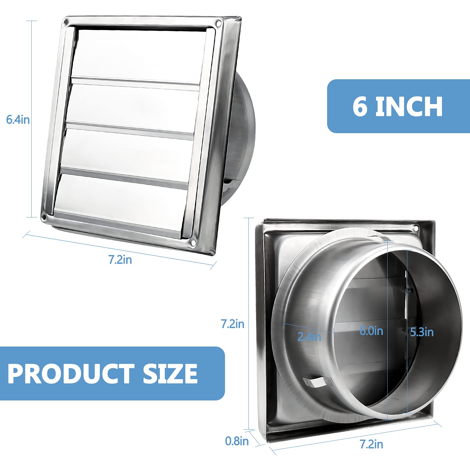 Cenipar Dryer Vent Cover,304 Stainless Steel Outside Vent Cover with