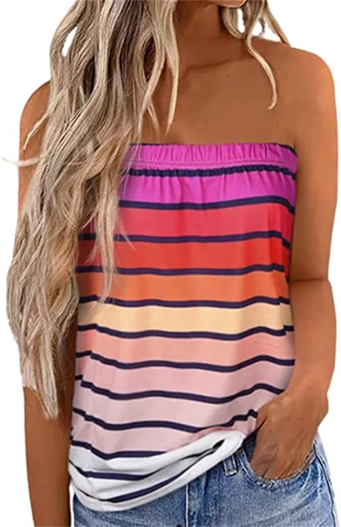 Fronage Womens Tube Tops Strapless Striped Tanks Backless Sexy Casual Bandeau Sleeveless Shirts