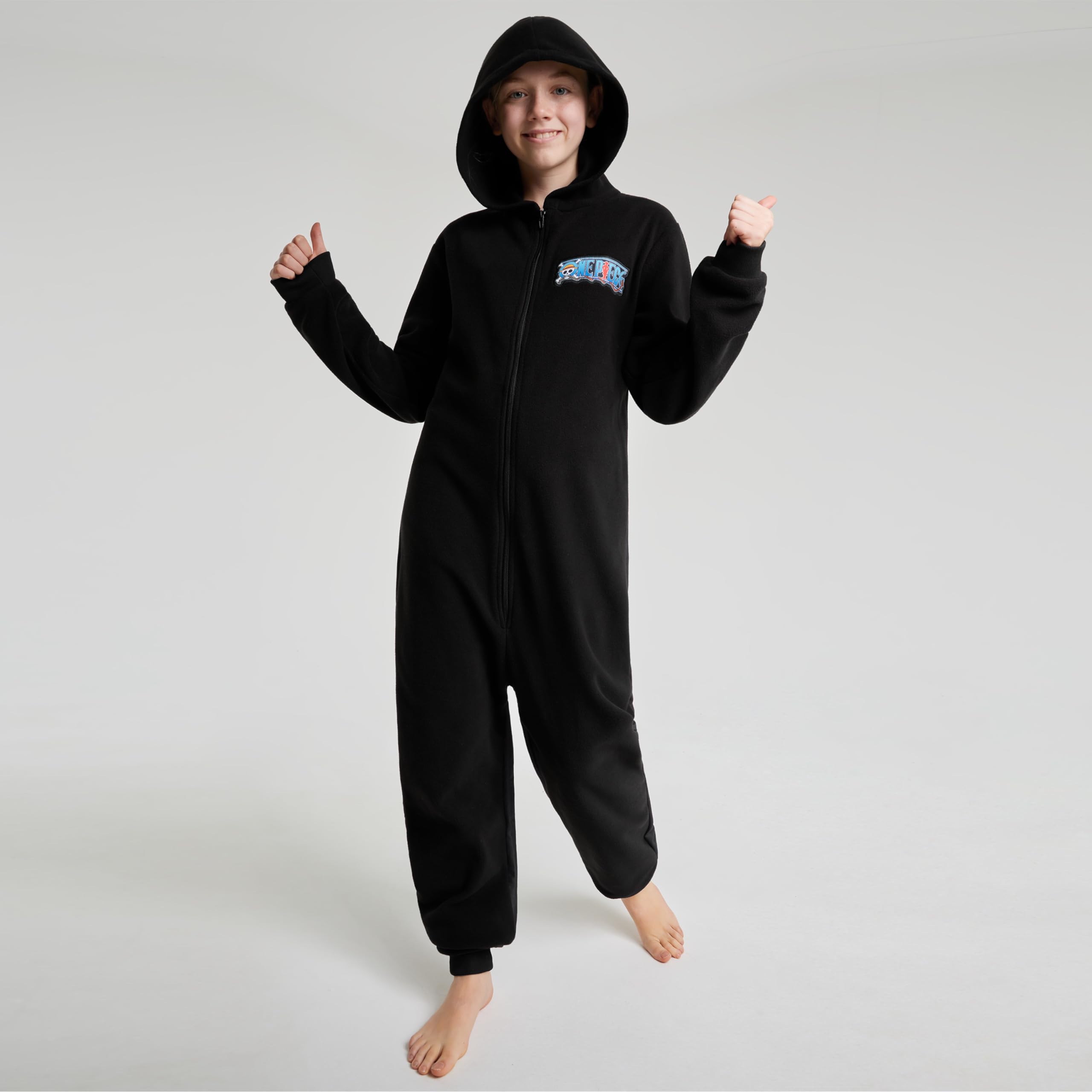 One Piece Pigiama Intero Bambino - Pigiamone in Pile Caldo 7-14 Anni - Pigiami Interi Bambini con Cappuccio Anime Gadget Regalo