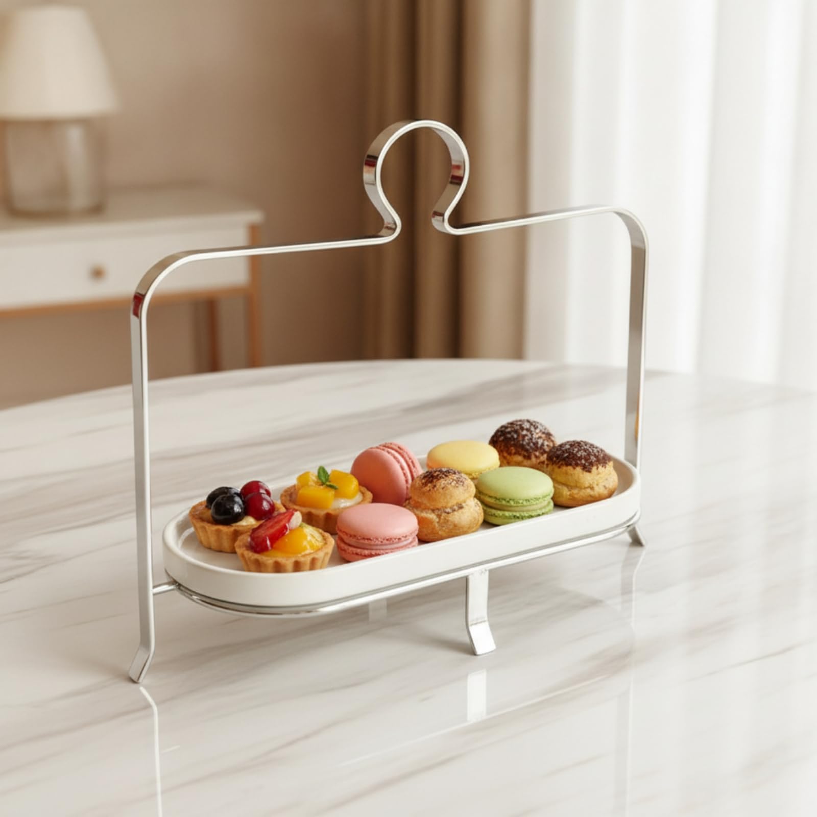 Baoblaze Supporto per Più Livelli con Base in Acciaio Inox Spazzolato E Vassoi in Ceramica Liscia per Organizzare Merende E con , Oro , Due Livelli
