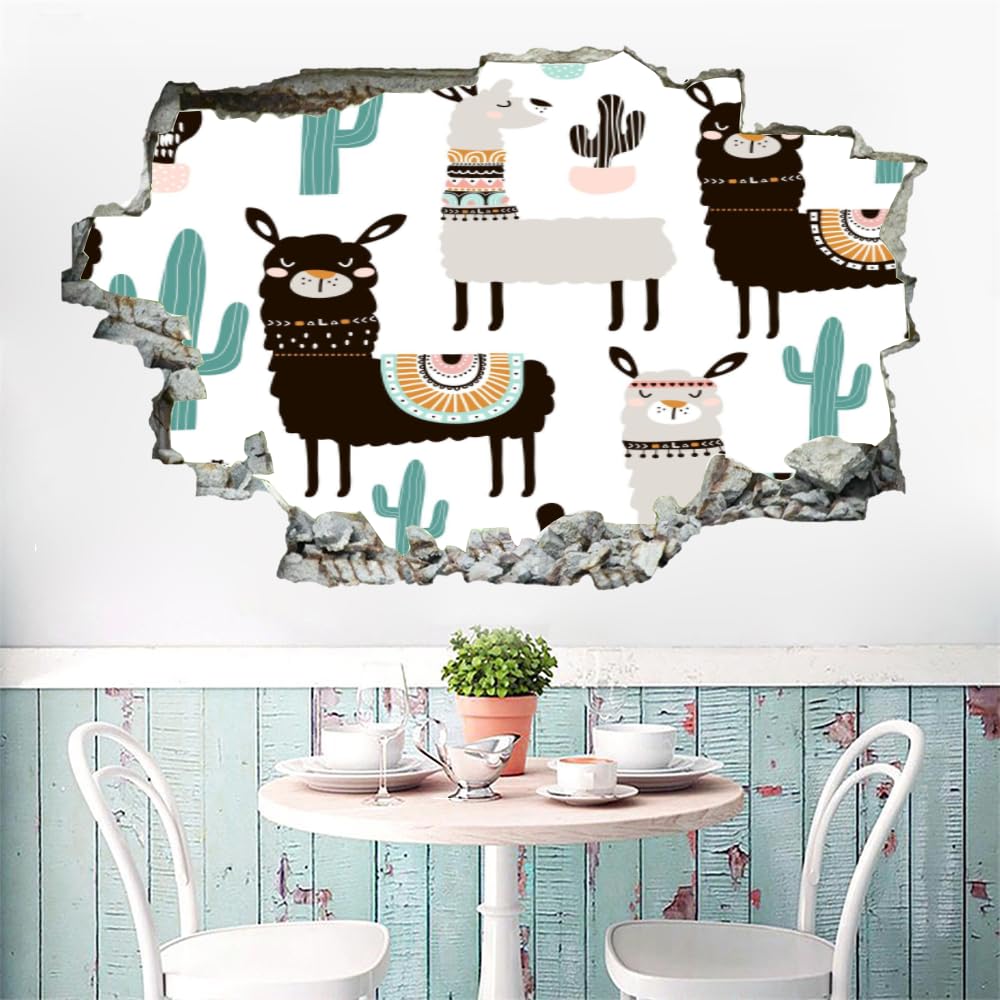 Sticker Mural 3D Chambre Décor Chambre Décalque Alpaga Amovible Enfants Garçons Filles Mur Tatouage Dessin Animé Animaux Décor Art Mural Papier Peint Fenêtre Stickers Muraux Peintures Murales