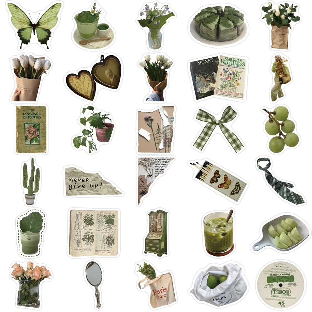 50PCS Green Aesthetic Stickers for Water Bottles Green Waterproof Vinyl Stickers Pack for Scrapbook Laptop Skateboard Phone Decals - Image 3