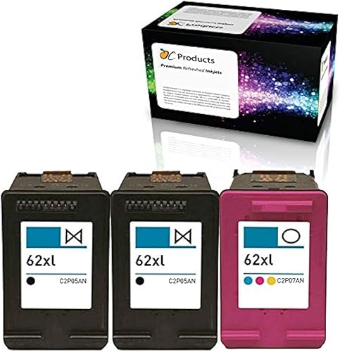 OCProducts Cartucho de tinta de repuesto para HP 62XL para impresoras HP Officejet 5742 5740 8040 Envy 5540 5640 5660 7640 (2 negro 1 color)