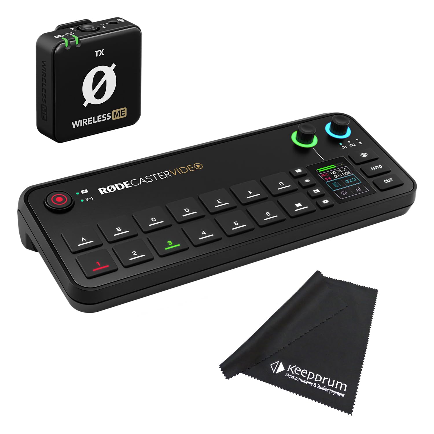 Rode Rodecaster Video Console per produzione audio e video con microfono wireless WIME-TX e panno in microfibra keepdrum