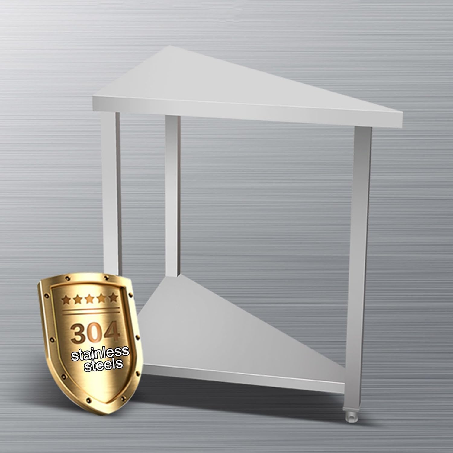 2 Layer Stainless Steel Work Table Triangular Design Prep Table Kitchen Restaurant Workbench Thicker Legs and Feet Commercial Heavy Duty Worktop