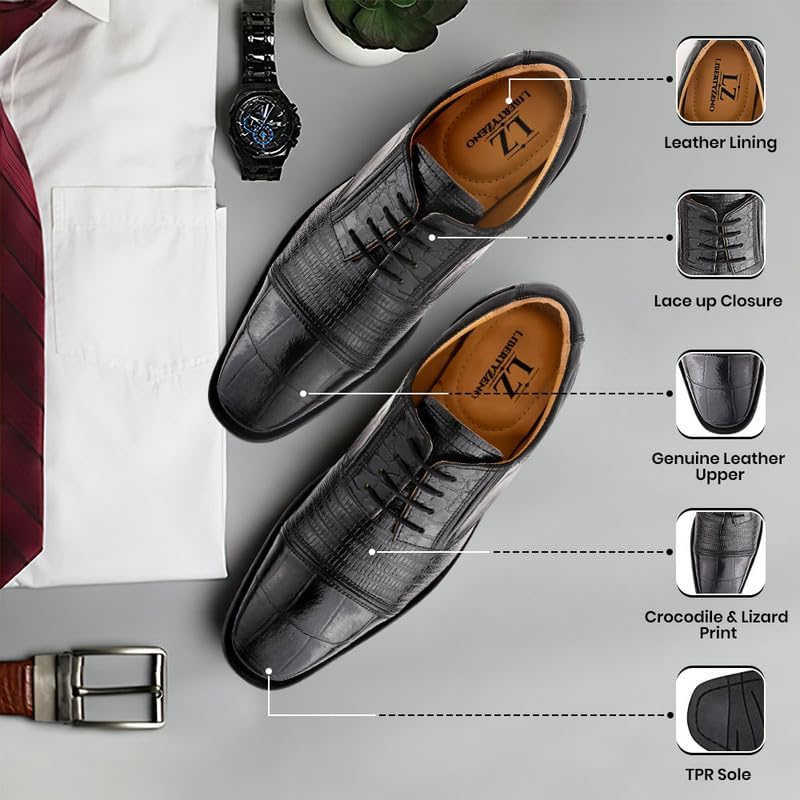 LIBERTYZENO Mens Animal Print Genuine Leather Lace Up Oxford Dress Shoes for Easter Gift - Image 3