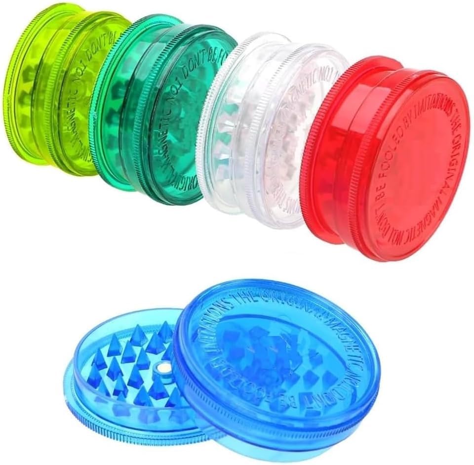 Premium Plastic Herb Grinder – 3 Part Grinder Plastic with Magnetic Lid & Shark Teeth, Portable Spice & Grinders Herb, Assorted Colours, Durable Pocket Size (60mm, 12, Count)