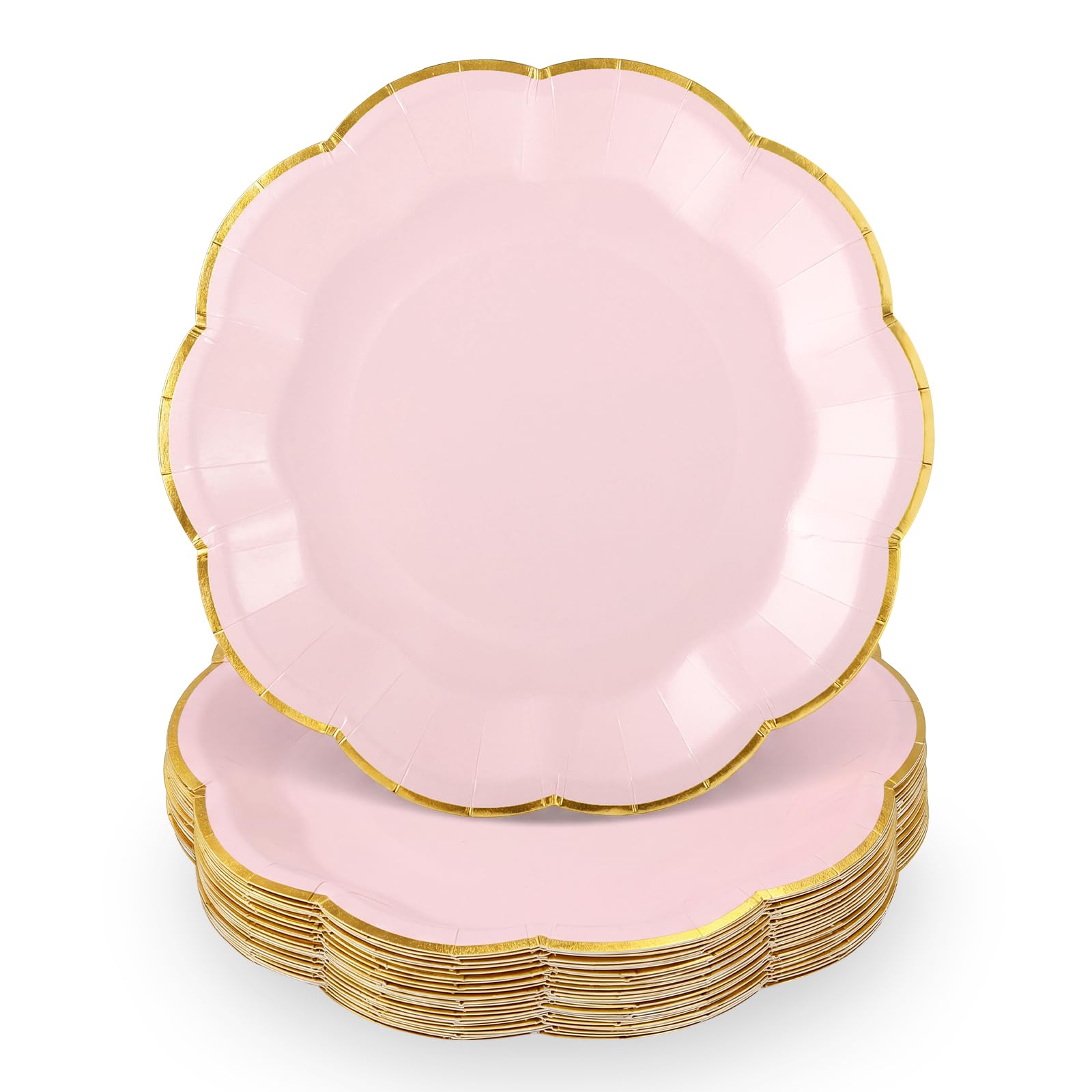 NatNarr 30 Pcs Pink and Gold Plates 7 Inch Pink Plates with Gold Rim